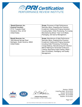 Remelt AS9100:2016 and and ISO 9001:2015 Certificate